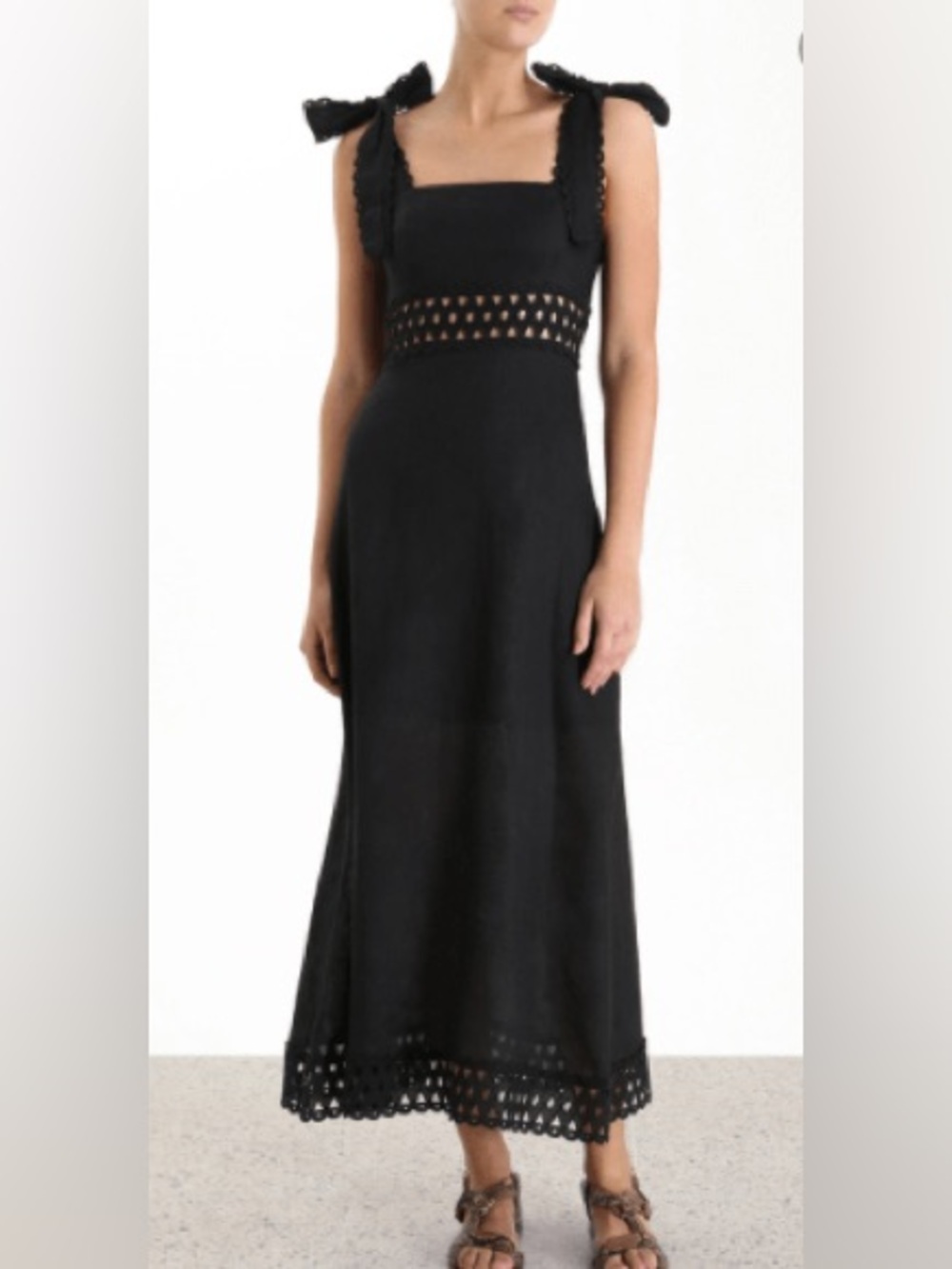 Zimmermann Black Eyelet-Trim Linen Dress
